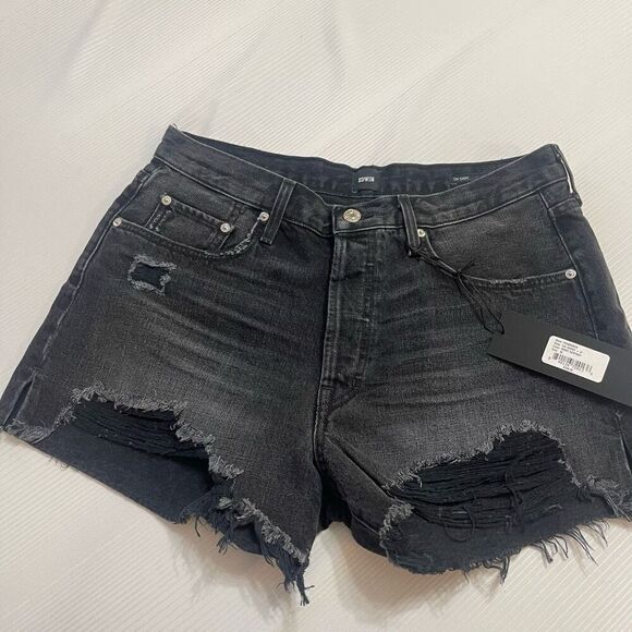 NWT Edwin Cai 4” Inseam Irony Destroyed Black Denim Shorts Size 32 New - Picture 1 of 12